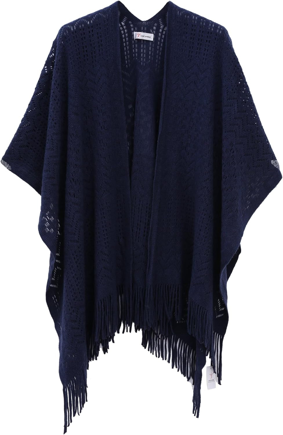Knit Shawl Wrap for Women - Soul Young Ladies Fringe Knitted Poncho Cardigan Cape