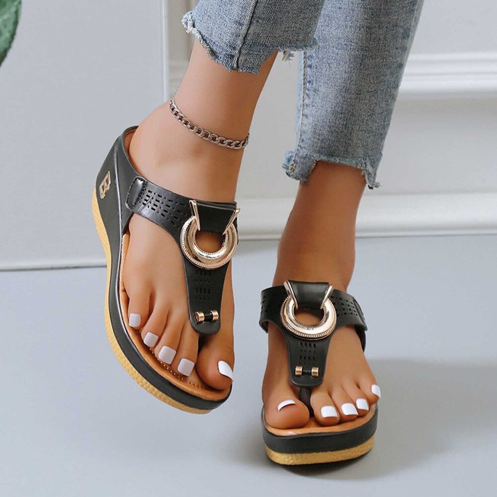 Mid-Wedge Women Orthopedic Sandals Casual Flat Shoes Flip Flops Ladies Anti-Slip