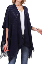 Knit Shawl Wrap for Women - Soul Young Ladies Fringe Knitted Poncho Cardigan Cape
