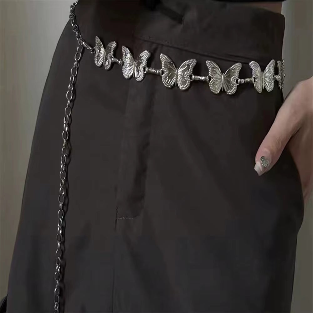 1Pc Fashionable Silvery Butterfly Belts for Woman Smooth Metal Chain Belts Summer Dress Belts