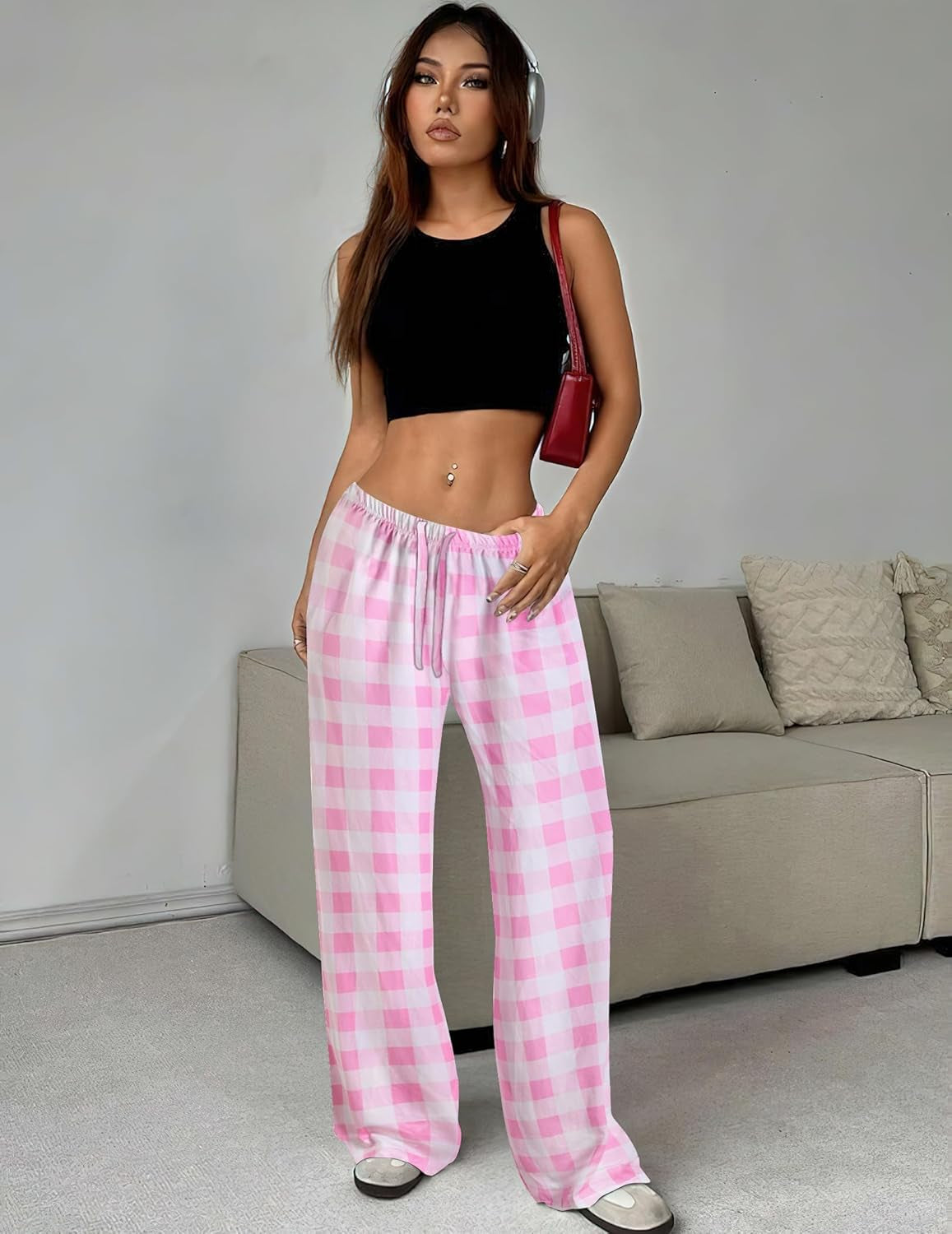 Women Pajama Pants Comfy Pj Bottom with Pockets Stretch Plaid Sleepwear