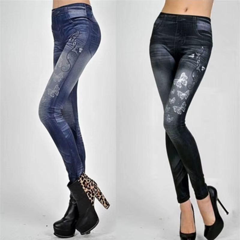 Women Leggings Denim Jeans Pants with Pocket Slim Leggings Women Fitness Blue Black Leggins