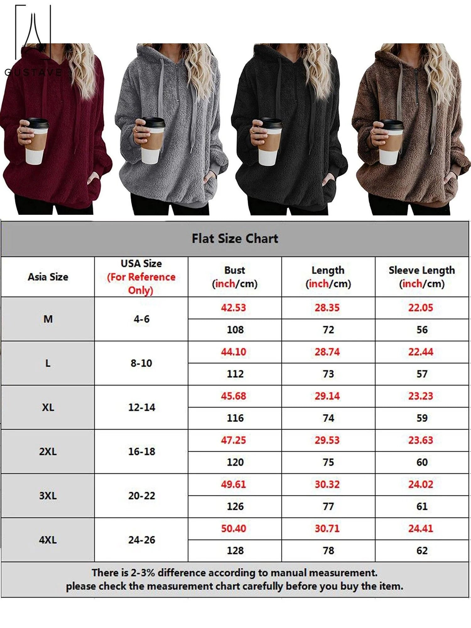Women'S Fleece Long Sleeve Pullover Hoodies with 1/4 Zip up Sweatshirt Jumper Warm Sweaters (Apricot, L)