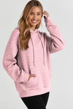 Hoodies for Women Fall Sweatshirts for Women Drawstring Long Sleeve Hoodies Pullover Knit Top with Pocket Pink M