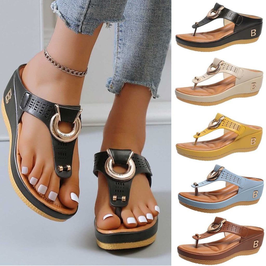 Mid-Wedge Women Orthopedic Sandals Casual Flat Shoes Flip Flops Ladies Anti-Slip