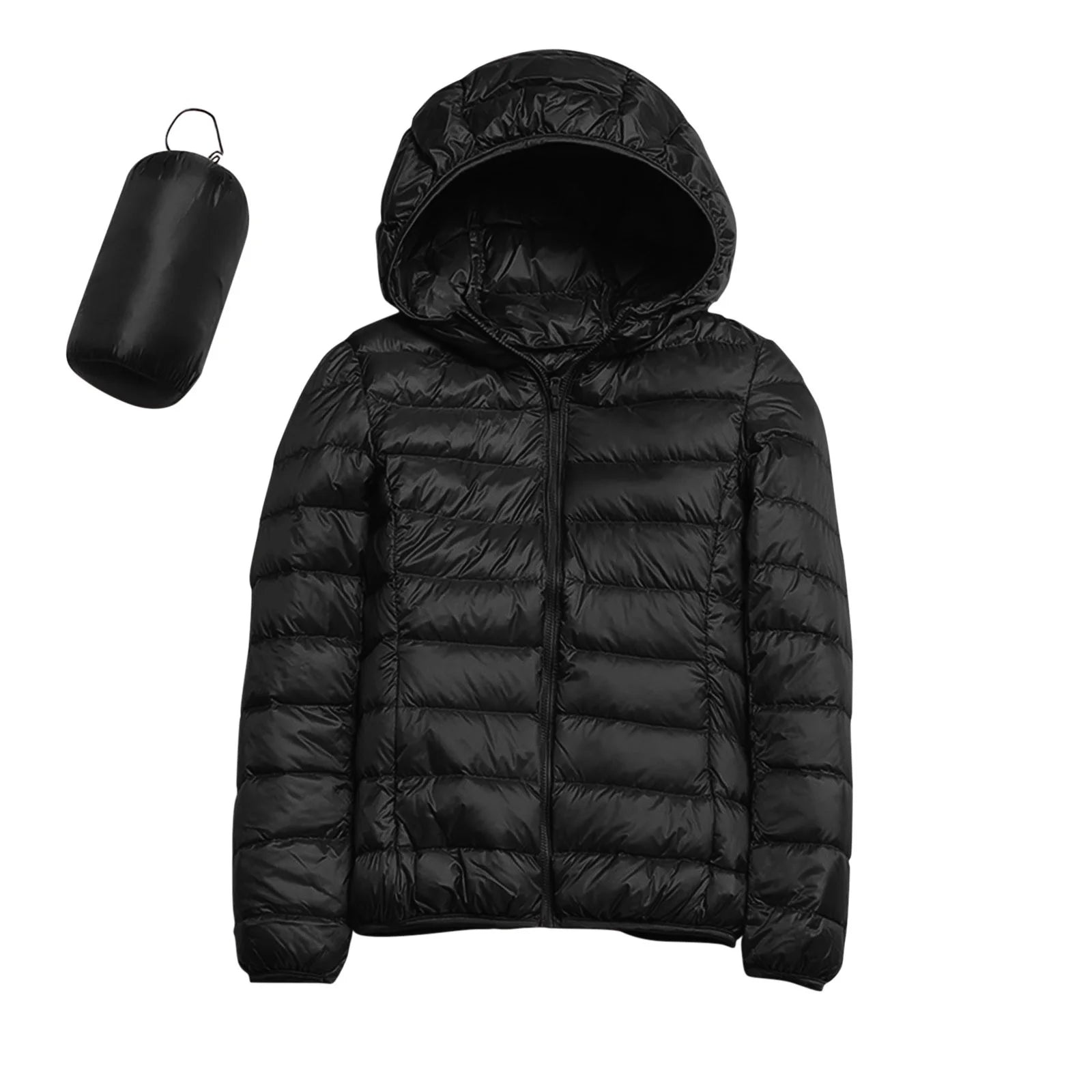 Women'S Packable down Jacket Lightweight Puffer Jacket Hooded Winter Coat Black Xl