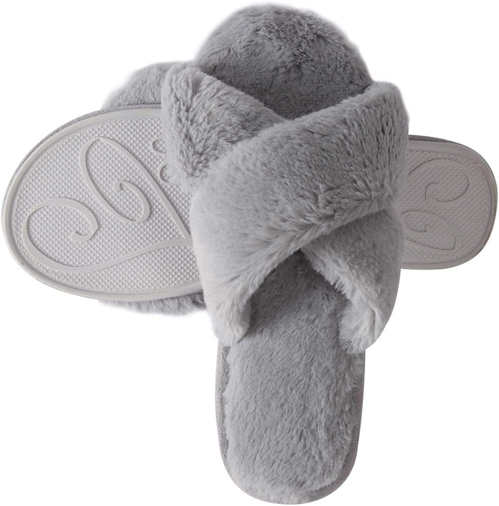 Cozy Slippers Women'S Light House Indoor Slippers Fuzzy Cross/Open Toe Slippers