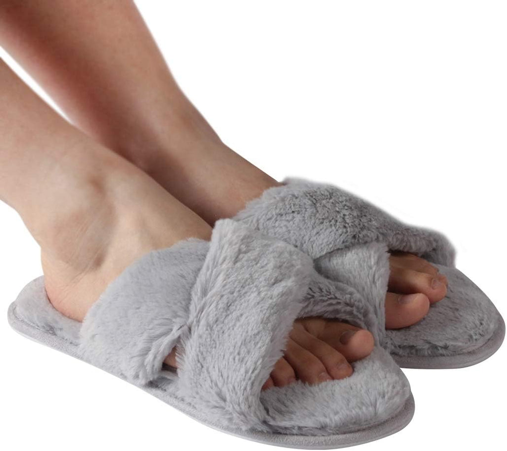 Cozy Slippers Women'S Light House Indoor Slippers Fuzzy Cross/Open Toe Slippers
