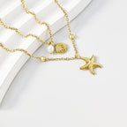 Shell Necklace for Women,14K Gold Plated Layered Starfish Conch Seashell Pearl P