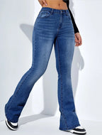 Women'S Slim-Fit Jeans Pants with Flared Design Fashion Casual High Waist Stretch Trousers