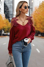 Contrast Low Back Lace Cold Shoulder Top