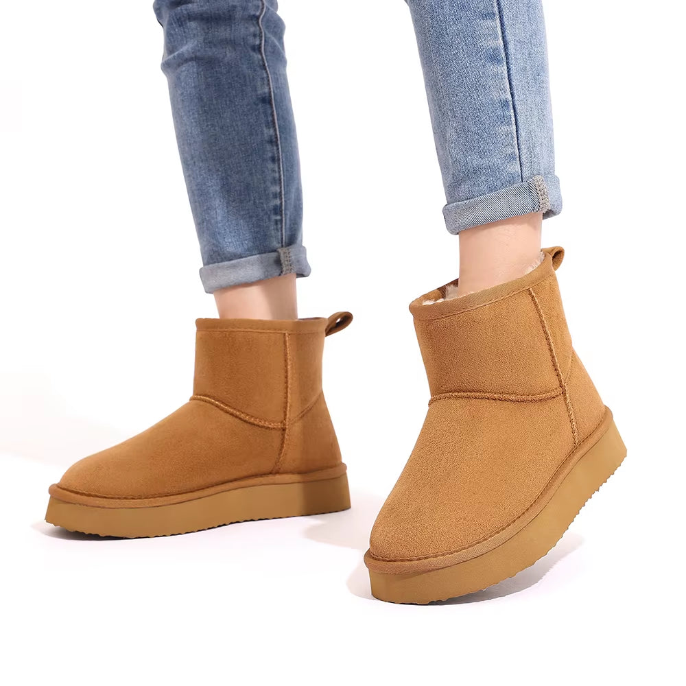 Smile Winter Trendy Snow Boots Women Warm Plush Snow Boots Waterproof and Non-Slip Mid-Top Thick Sole Snow Boots Fashion Boots