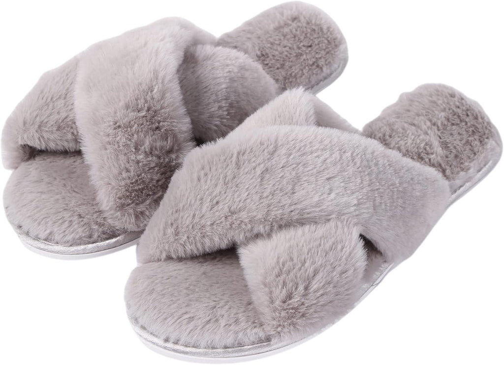 Cozy Slippers Women'S Light House Indoor Slippers Fuzzy Cross/Open Toe Slippers