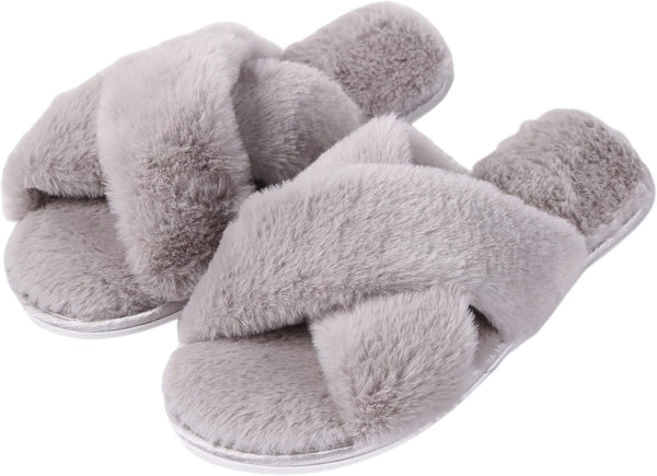 Cozy Slippers Lady's Light House Indoor Slippers Fuzzy Cross/Open Toe Slippers