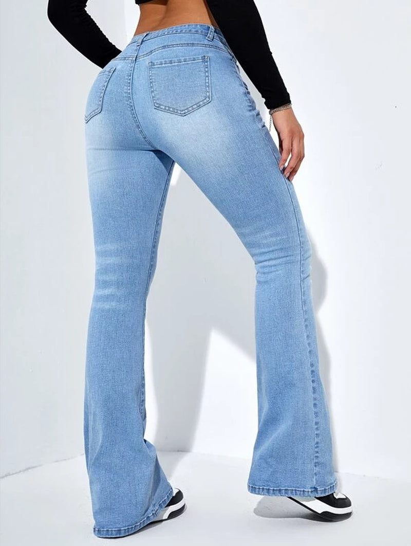 Women'S Slim-Fit Jeans Pants with Flared Design Fashion Casual High Waist Stretch Trousers