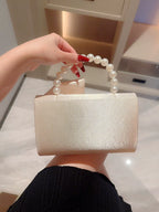 Lady Exquisite Flower Evening Bag White Wedding Bag Faux Pearl Handheld Banquet Bag Evening Bag Party Bag Prom Bag Dress Bag
