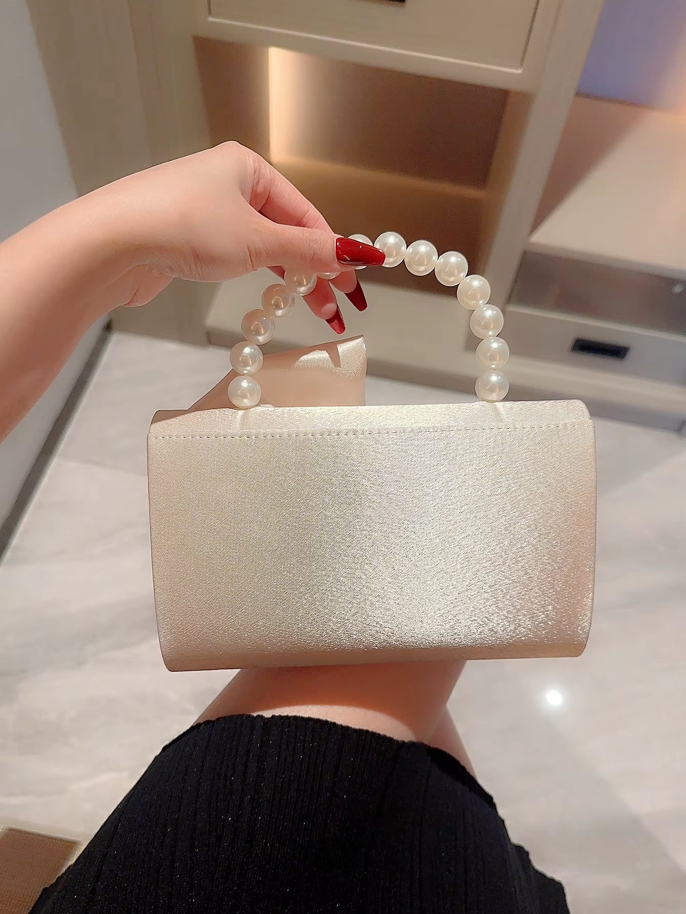 Lady Exquisite Flower Evening Bag White Wedding Bag Faux Pearl Handheld Banquet Bag Evening Bag Party Bag Prom Bag Dress Bag