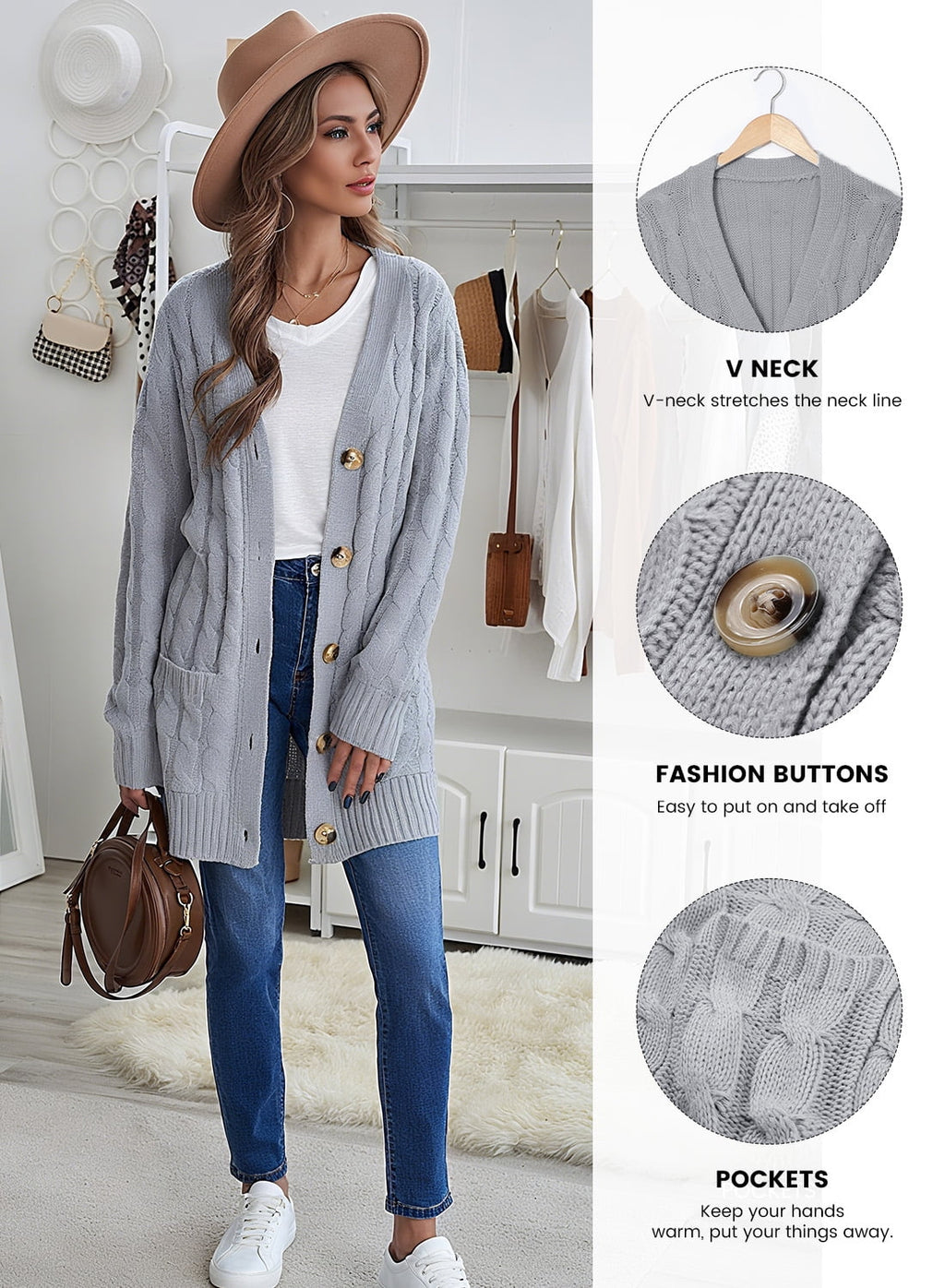 Womens Gray Sweater Fall Winter Cardigans for Women Ligghtweight Cardigan for Women