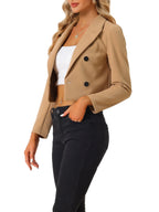 Cropped Blazer Jacket for Women'S Notched Lapel Collar Casual Office Blazers L Khaki