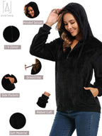 Women'S Fleece Long Sleeve Pullover Hoodies with 1/4 Zip up Sweatshirt Jumper Warm Sweaters (Apricot, L)
