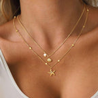 Shell Necklace for Women,14K Gold Plated Layered Starfish Conch Seashell Pearl P