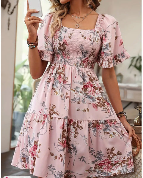 Lady's Fashion Printed Short Sleeve Dress