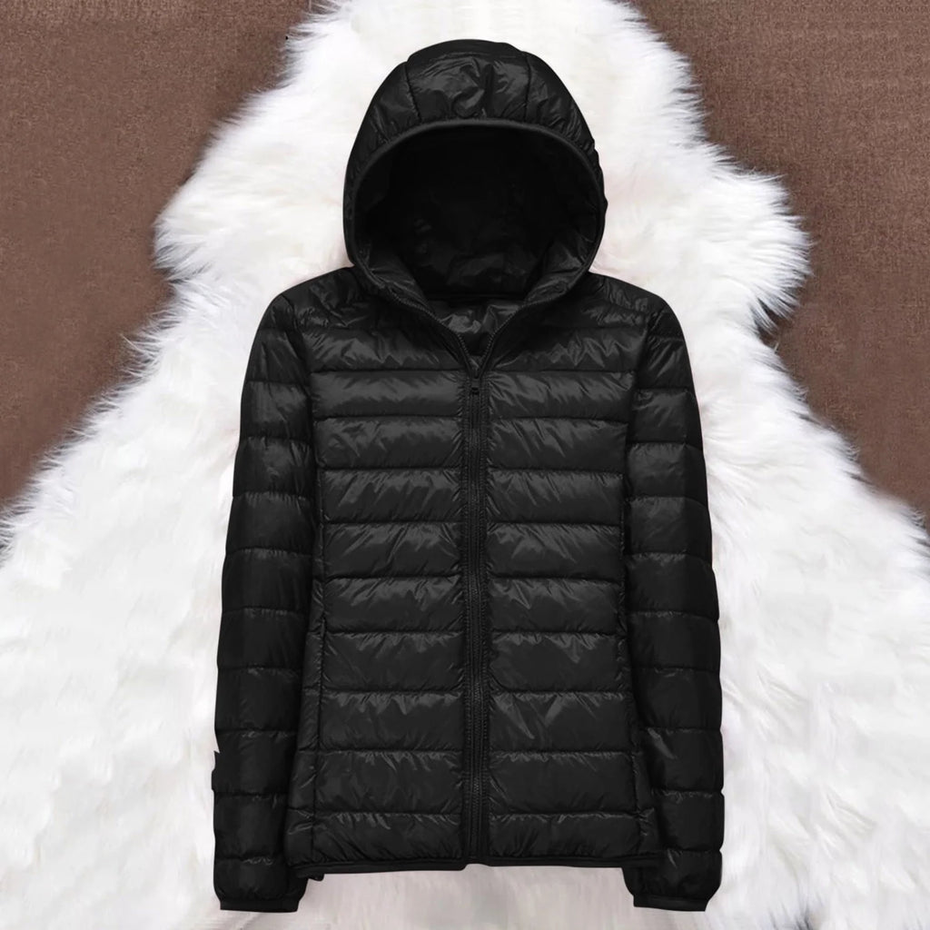 Women'S Packable down Jacket Lightweight Puffer Jacket Hooded Winter Coat Black Xl