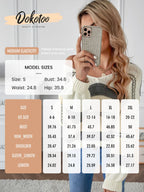 Womens V-Neck Knitted Lantern Sleeve Pullover Sweater Fashion Color Block Cable Knit Jumper Tops S 4-6