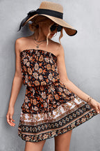Women'S Bohemian Floral Print Strapless Dress Summer Beach Dress