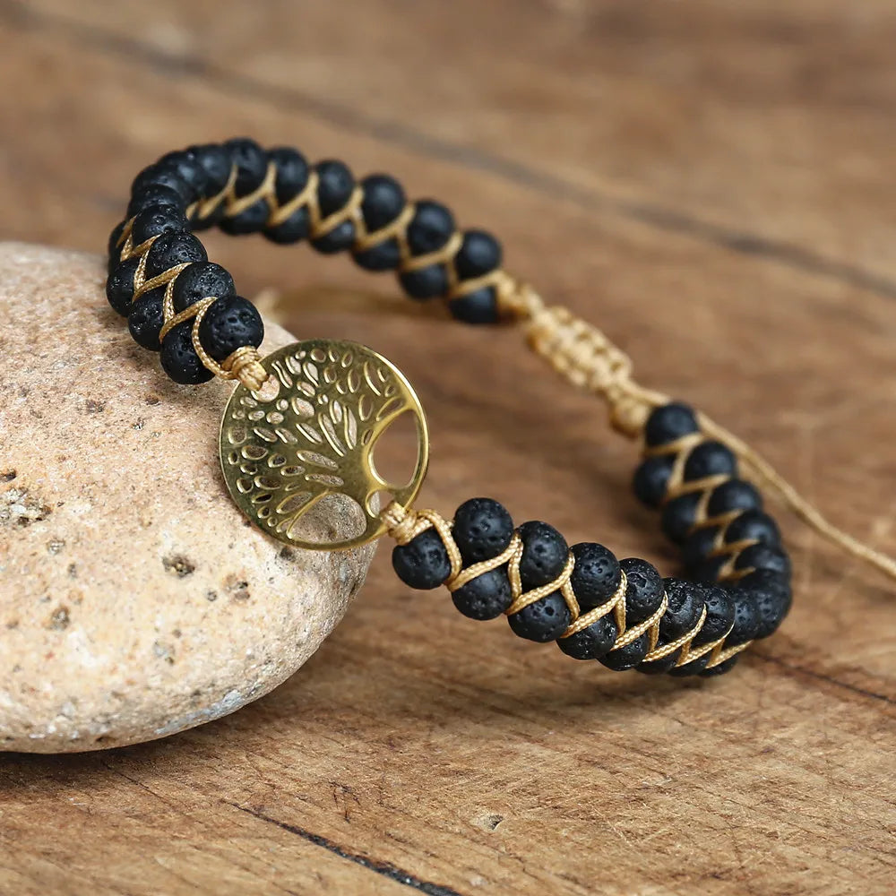 4Mm Beads Handmade Bracelet Tree of Life Charm Bracelets African Japser String Braided Bracelets Yoga Friendship Lover Bracelet