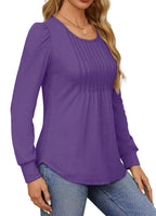Pleated Blouses for Women Dressy Casual Long Sleeve Shirts Fall Tunic Tops