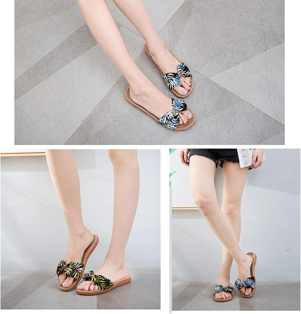 Womens Cozy Indoor Cotton Flax Home Slippers Non-Slip Casual Sandals