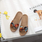 Womens Cozy Indoor Cotton Flax Home Slippers Non-Slip Casual Sandals