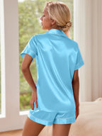Womens Silk Pajama Sets Satin Pajamas for Women Set Short Sleeve Shirt with Shorts 2 Piece Pjs Sets Soft Silky Sleepwear Nightwear Button-Down Loungewear S-XL