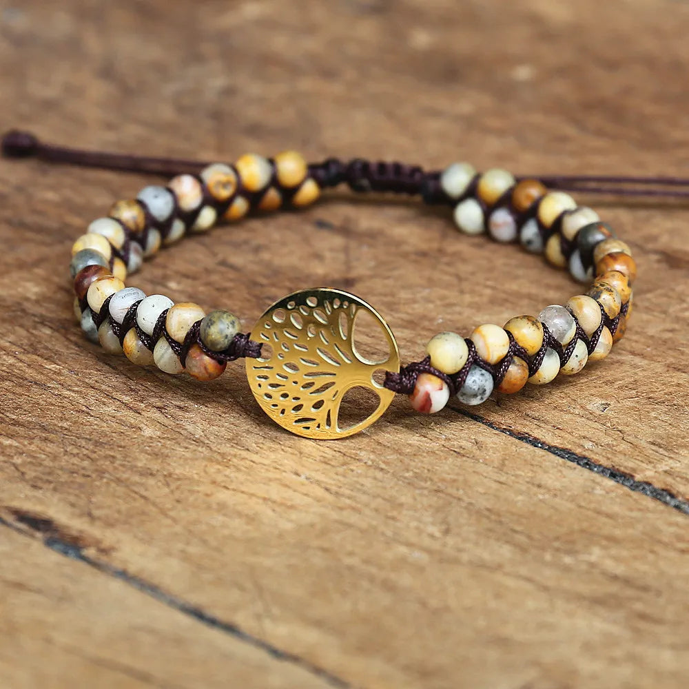 4Mm Beads Handmade Bracelet Tree of Life Charm Bracelets African Japser String Braided Bracelets Yoga Friendship Lover Bracelet