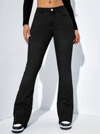 Women'S Slim-Fit Jeans Pants with Flared Design Fashion Casual High Waist Stretch Trousers