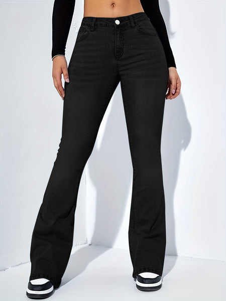 Ladies Slim-Fit Jeans Pants with Flared Design Fashion Casual High Waist Stretch Trousers