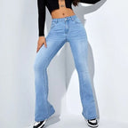 Women'S Slim-Fit Jeans Pants with Flared Design Fashion Casual High Waist Stretch Trousers