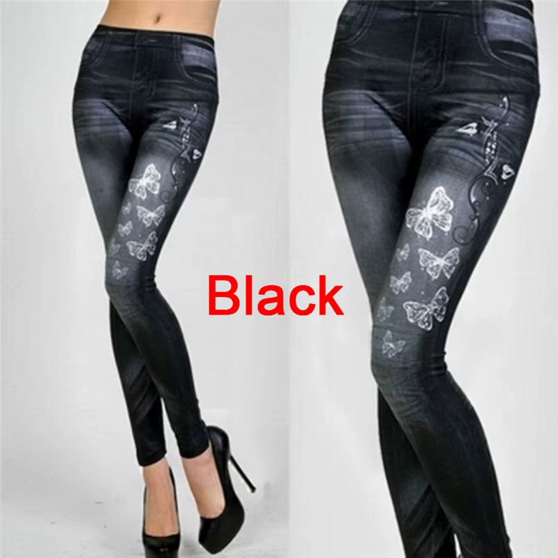 Women Leggings Denim Jeans Pants with Pocket Slim Leggings Women Fitness Blue Black Leggins