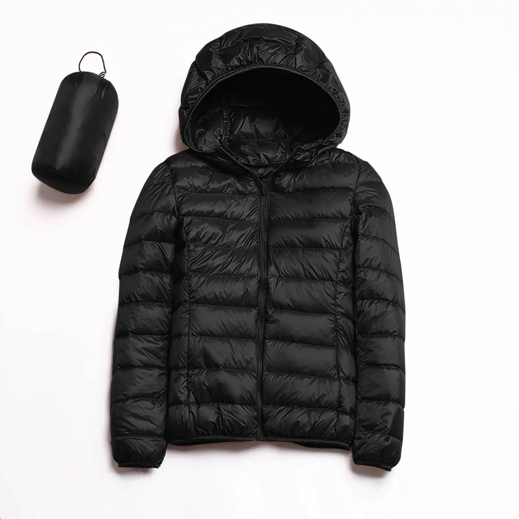 Women'S Packable down Jacket Lightweight Puffer Jacket Hooded Winter Coat Black Xl