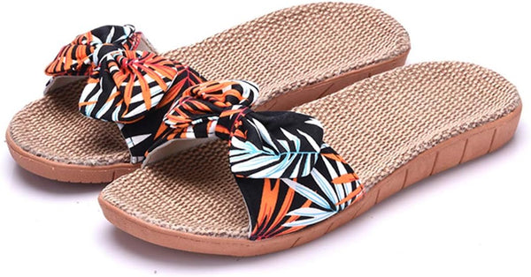 Lady's Cozy Indoor Cotton Flax Home Slippers Non-Slip Casual Sandals