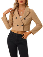 Cropped Blazer Jacket for Women'S Notched Lapel Collar Casual Office Blazers L Khaki