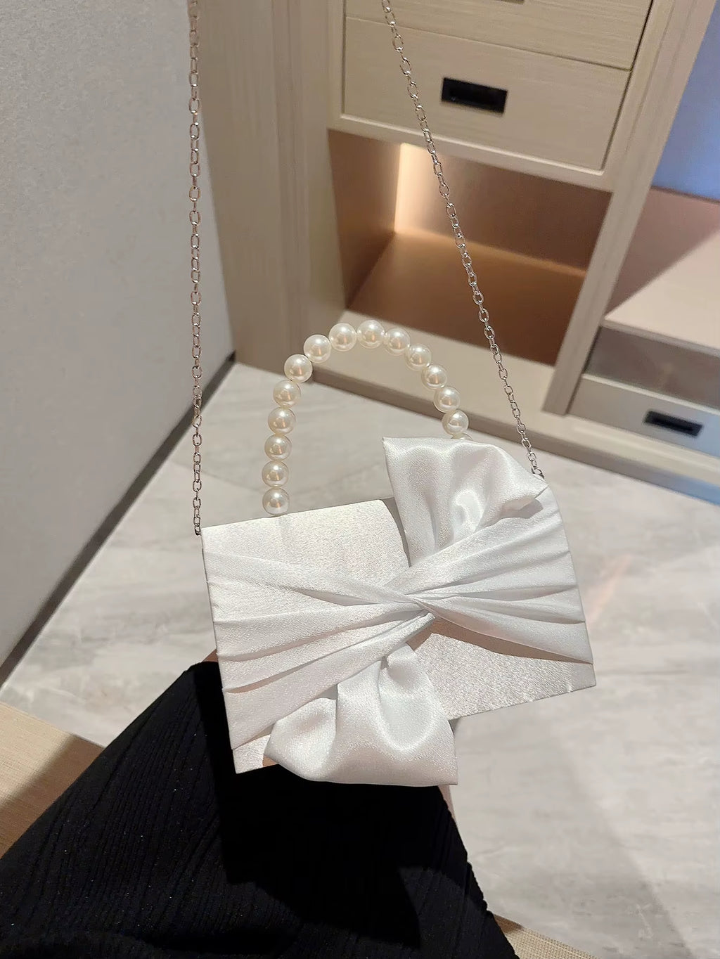 Lady Exquisite Flower Evening Bag White Wedding Bag Faux Pearl Handheld Banquet Bag Evening Bag Party Bag Prom Bag Dress Bag