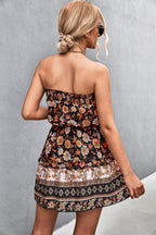 Women'S Bohemian Floral Print Strapless Dress Summer Beach Dress