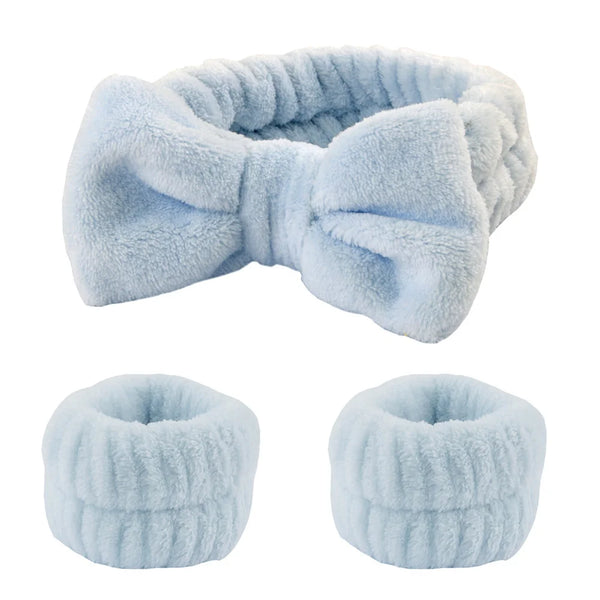 3Pcs Wash Face Wristband Headband Set Skin Care Spa Water Absorption Wristbands Ladies Girls Sweatbands Bathroom Accessories