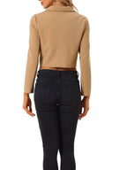Cropped Blazer Jacket for Women'S Notched Lapel Collar Casual Office Blazers L Khaki