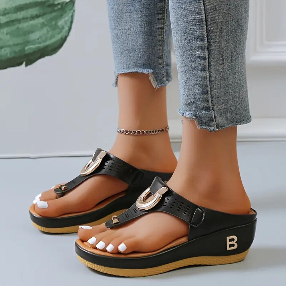 Mid-Wedge Women Orthopedic Sandals Casual Flat Shoes Flip Flops Ladies Anti-Slip
