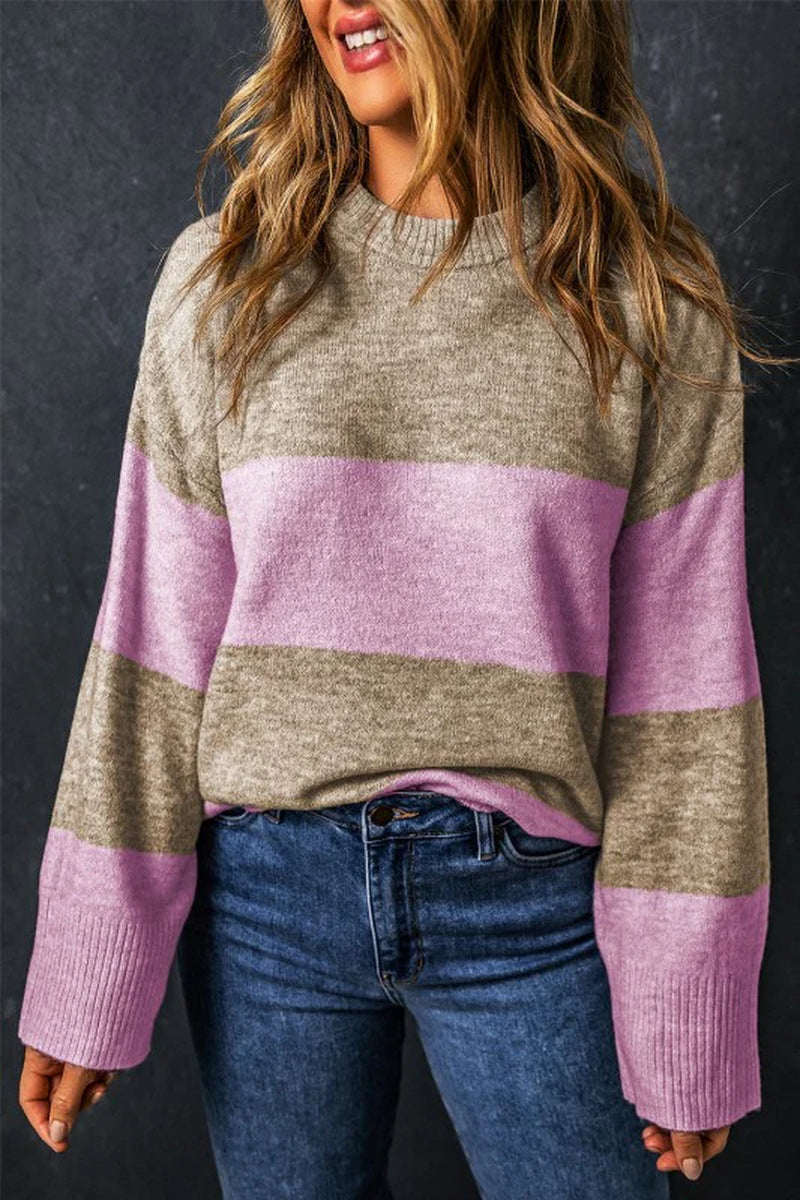 Renata Stripe Crew Neck Wide Sleeve Colorblock Swe