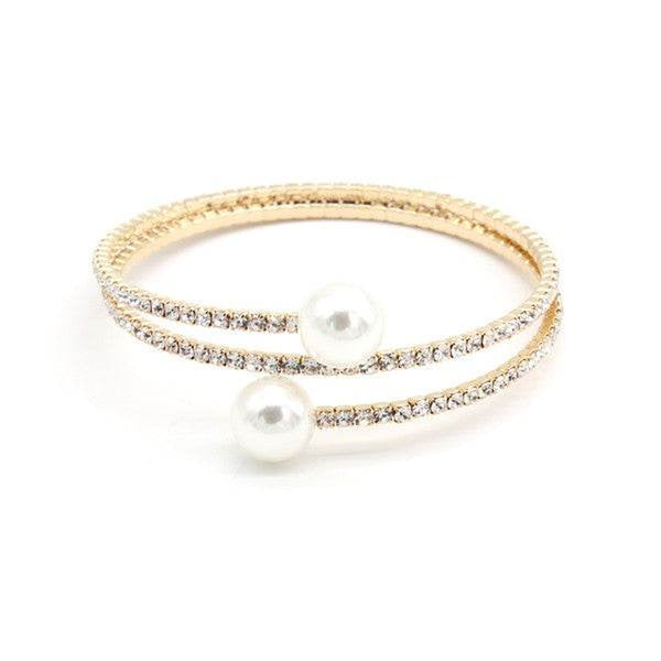 Spiral Rhinestone Bracelet with Pearls for Ladies, Jewelry