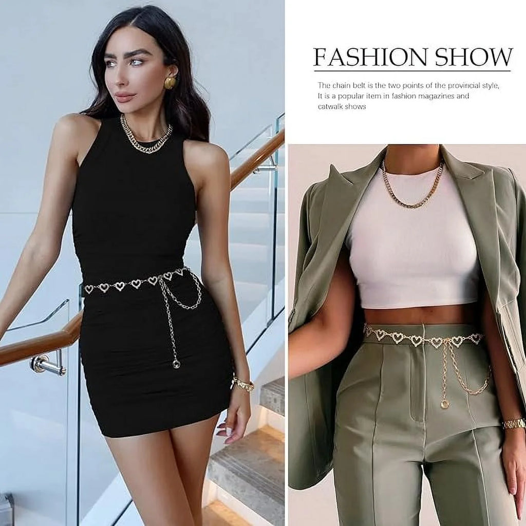 Waist Chains Belts for Women - Rhinestone Gold Silver Chain Belts for Dresses